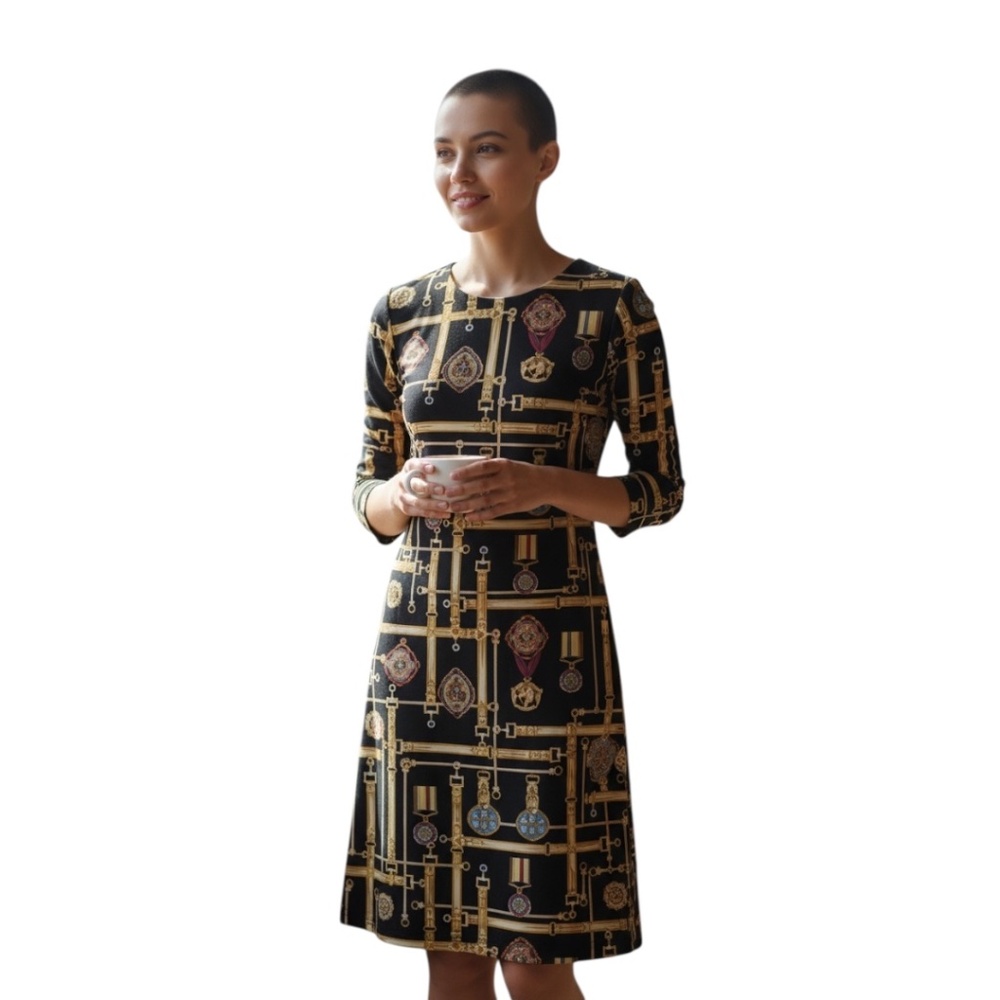 NWT J.Mclaughlin Women's Sophia Catalina Cloth Sheath Dress in Navy Gold X-Small
